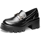 Black Platform Loafers for Women - Women's Slip-On Leather Loafers, Chunky Comfort Shoes for Work & Dressy Occasions