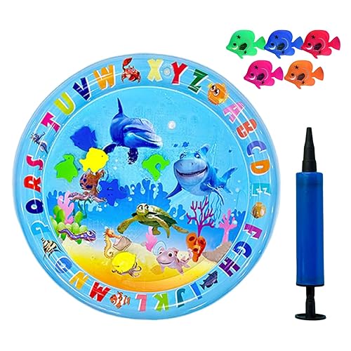 Water Sensor Play Mat, Thickened Water Sensor Play Mat for Pets, with 5pcs Plastic Fish, Cool Comfort Inflatable Cool Bed for Cats Dog (A)