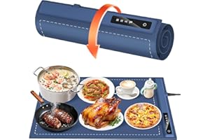 MERFERVOR Food Warming Mat - Fast & Full Surface Heating, Silicone Heat Pad with 3 Adjustable Temperature for Buffets Parties, Rollable Electric Warming Tray,Kitchen Heated Plate,Countertop Food Warmer(Blue)