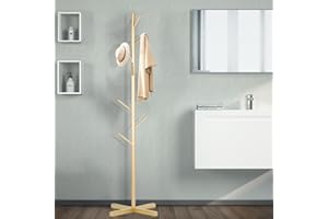 OIRUMIE Metal Coat Rack, Freestanding Coat Rack with Cross Base, Coat Rack Stand with 8 Hooks for Hanging Scarf, Bag, Jacket, Coat Tree Hanger Stand (Golden)