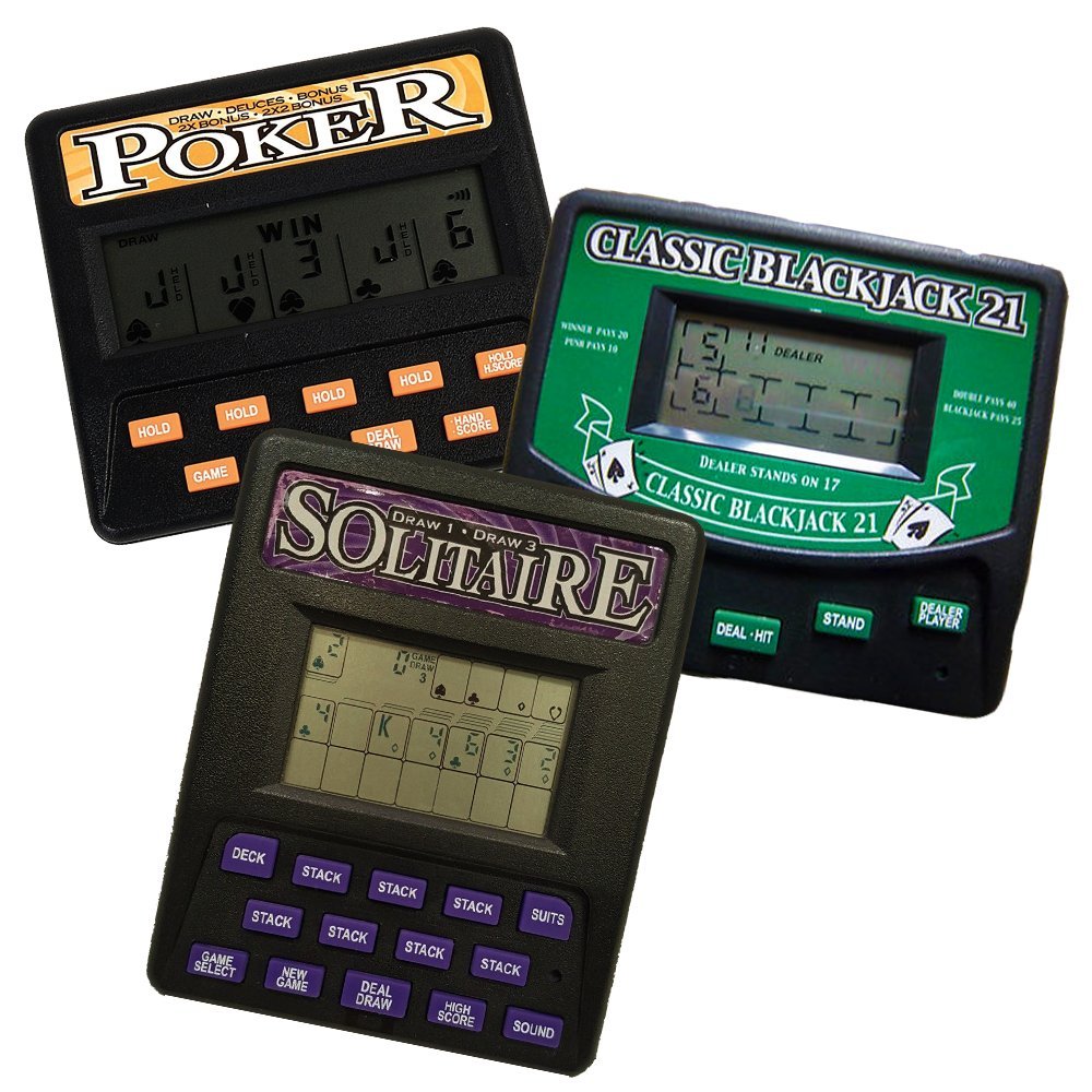 Photo 1 of 3 in 1 Gambling Handheld Video Game Pack - Solitaire Handheld Game - Blackjack Handheld Game - Poker Handheld Game