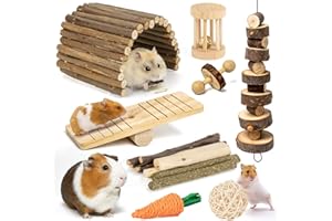 Sofier Hamster, Guinea Pig Toys Accessories Natural Chews for Teeth Rabbit Bunny Rat Chinchilla Hideout Ball Apple Wood Timothy Hay Sticks