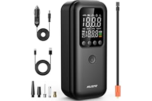NUSTE Tire Inflator Portable Air Compressor, 3X Fast Air Pump for Car Tires, 150PSI Electric Tire Pump with Digital Pressure Gauge, LED Light, Bike Pump, Motorcycle, Ball, Car Accessories