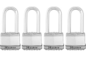 Master Lock 2-Inch Wide Magnum Laminated Steel Padlock, 3/8-Inch Diameter, 2-1/2-Inch Shackle Clearance, 4-Pack, M5XQLJCCSEN
