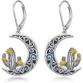 Grmdit Cactus Earrings 925 Sterling Silver Abalone Shell Cactus Dangle Leverback Earrings Cactus Jewelry Gifts for Women