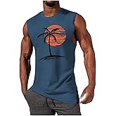 iudam Mens Summer Beach Tank Top Tropical Hawaiian Palm Tree Print Sleeveless Shirts Muscle Tee Vacation Shirts
