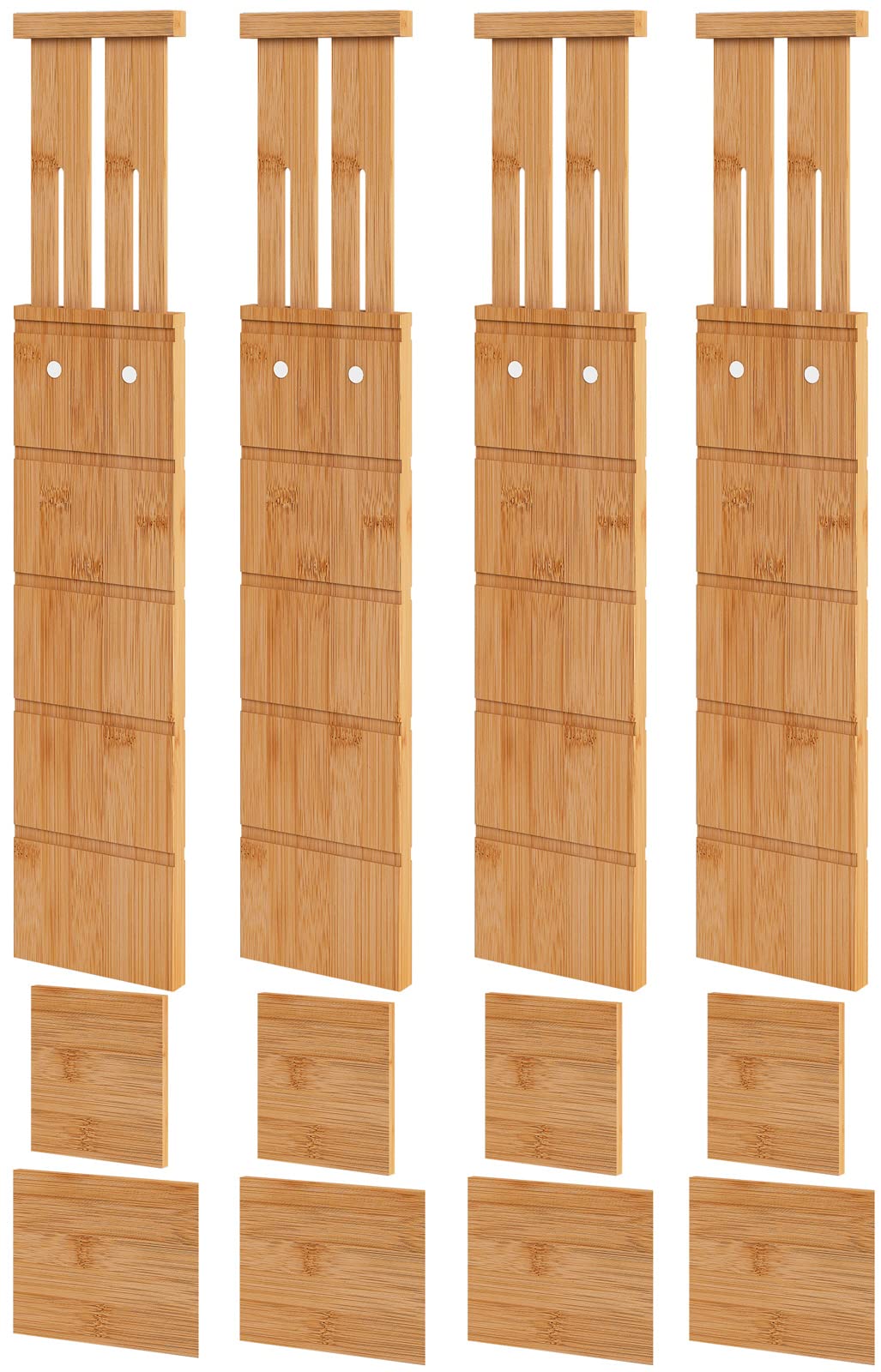 Photo 1 of Vriccc 4.4" High Bamboo Drawer Dividers with Inserts, Kitchen Adjustable Drawer Organizers, Expandable Organization for Home, Office, Dressers, and Bathroom, 4 Divider with 8 Insert