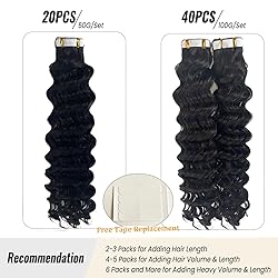 Deep Wave Tape in Hair Extensions Human