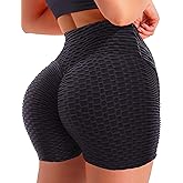 SEASUM Women Workout Shorts Brazilian Textured Booty Leggings Shorts Anti-Cellulite Scrunch Butt Lift