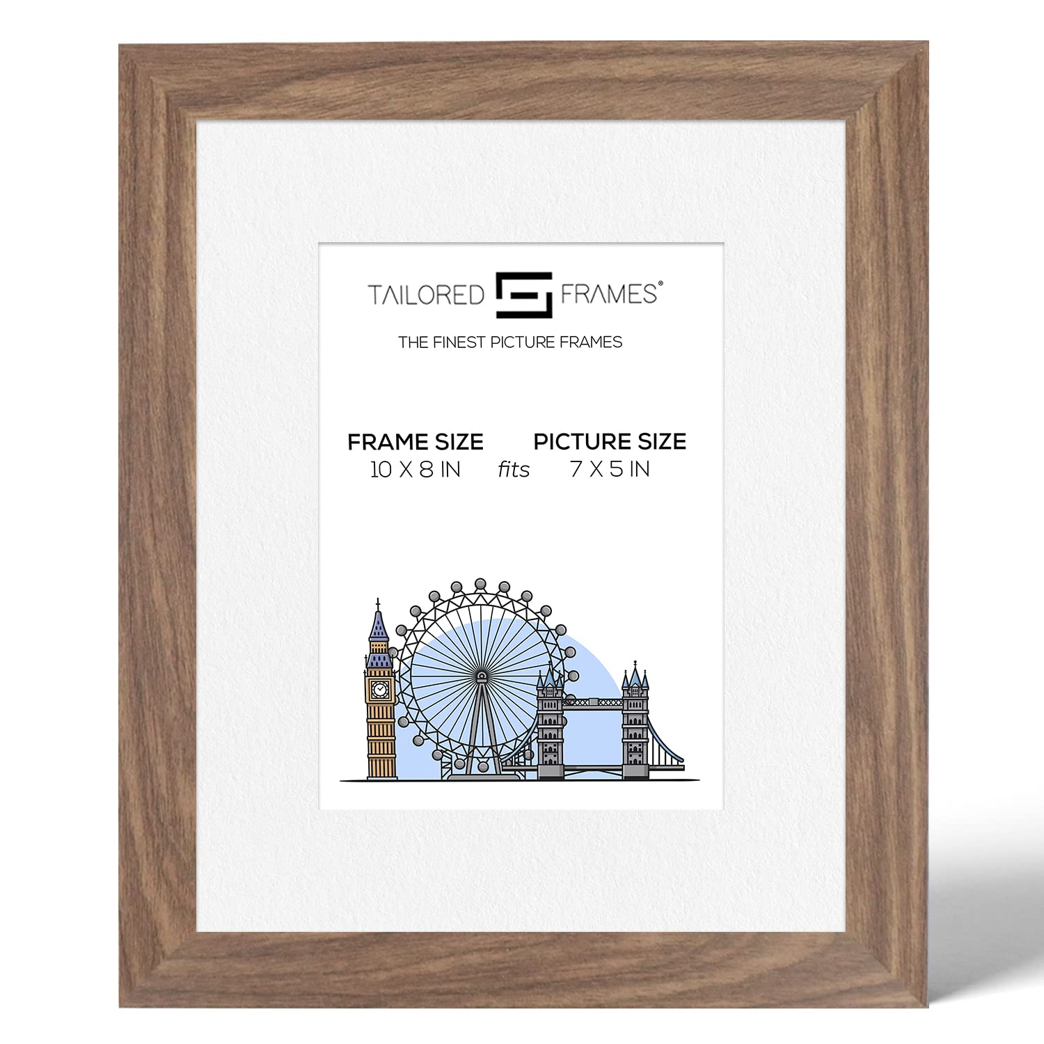 Tailored Frames Seattle Walnut 10" x 8" Frame for 7" x 5" Picture | Single Picture Frames | Table Top & Wall Hanging Type | Photo Frame With White Mount