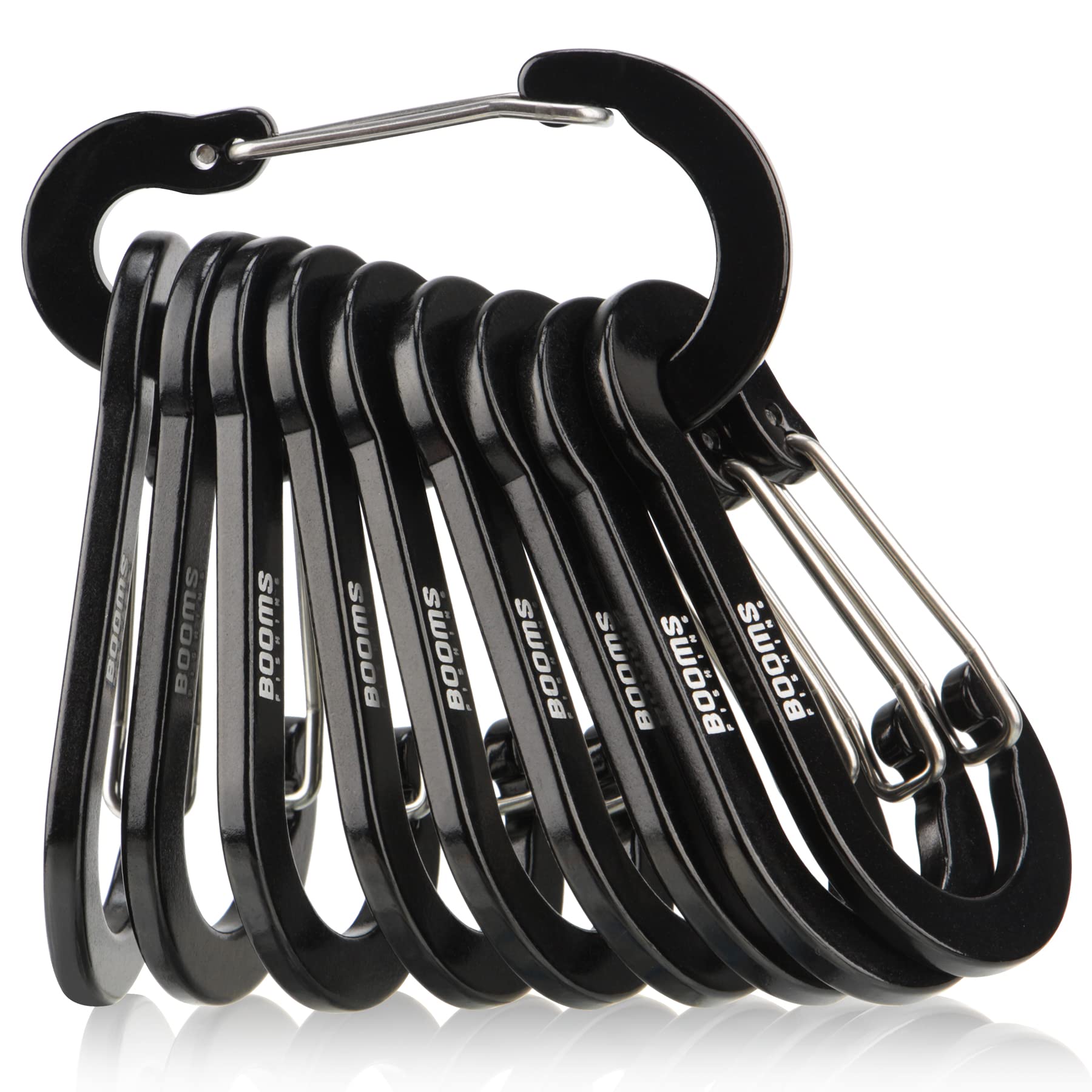 Booms Fishing CC5 Multi-Use Carabiner Clips, 10 Pack 2.7" Small Caribeener Clips, Mini Keychain Caribeaner Clip, Aluminum D Ring Carabiners, Black