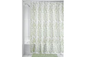 INTERDESIGN iDesign Vine Waterproof PEVA Bathroom Shower Curtain - 72" x 72", Green/White