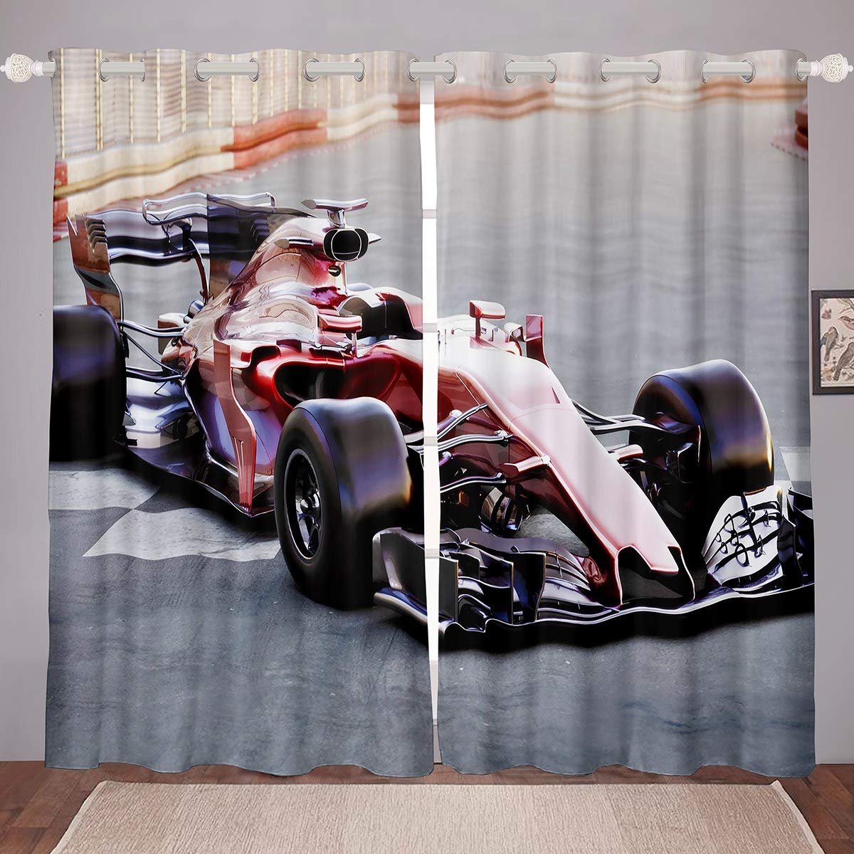 Racing Car Blackout Curtains Boys Teens Extreme Sport Theme Window Curtain Youth Man formula Car Curtains for Bedroom World Championship Drapes W46*L54,2 Panel Set
