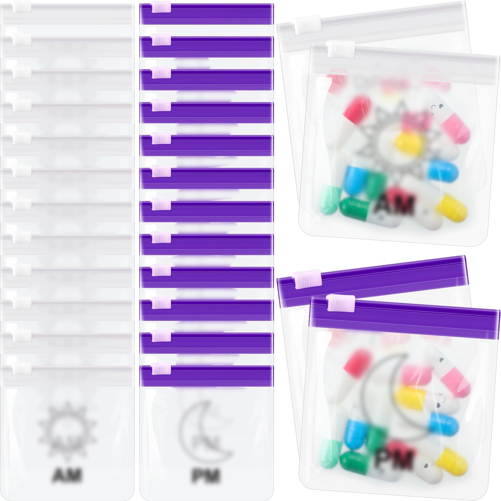 Photo 1 of 24 Pieces Pill Pouch Bags Zippered Pill Pouch Set Reusable Translucent Medicine Organizer Self Sealing Medicine Bag Travel Plastic Pill Bags with Slide Lock Pill Baggies for Pills (Purple, Clear)