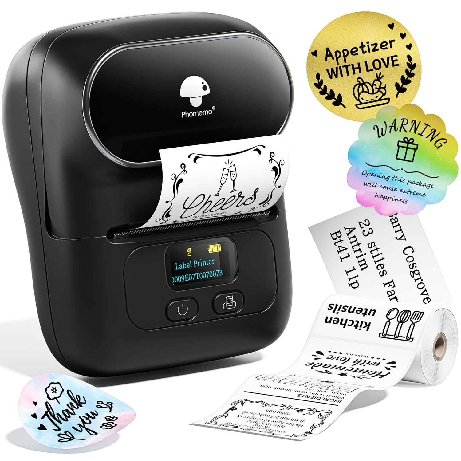 Phomemo M110 Label Maker, Upgraded Thermal Label Printer for Phone and Windows/Mac, 2 Inch Portable Label Maker Machine for Kitchen, Office, Retail, Address, Barcode, With 100 Labels