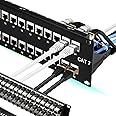 Rapink Patch Panel 48 Port Cat7 with Inline Keystone 10G Support, Coupler Patch Panel STP Shielded 19-Inch with Removable Back Bar, 2U Network Patch Panel for Cat7, Cat6, Cat6A, Cat5e Cabling