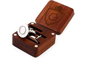 PROPHET CLUE PC Mens Initial Silver Cufflinks A-Z Alphabet Letter Steel Cuff Links with Engraved Walnut Wood Box Groom Groomsman Wedding Set…