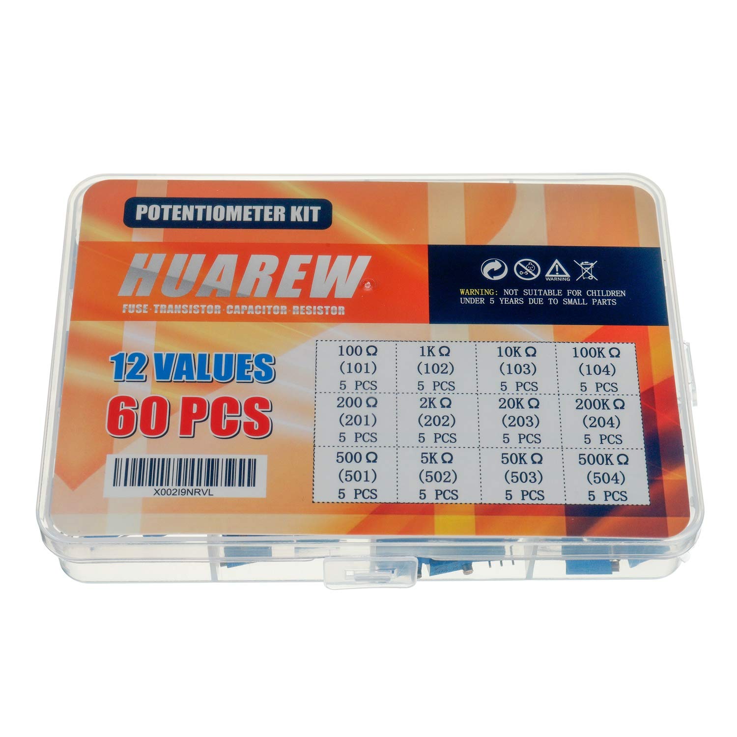 HUAREW 12 Values 60 Pcs 3296W Multiturn Trimmer Potentiometer 100-500 K Ohm Blue 3296 Top Adjustment Variable Resistor Assortment Kit - Image 4