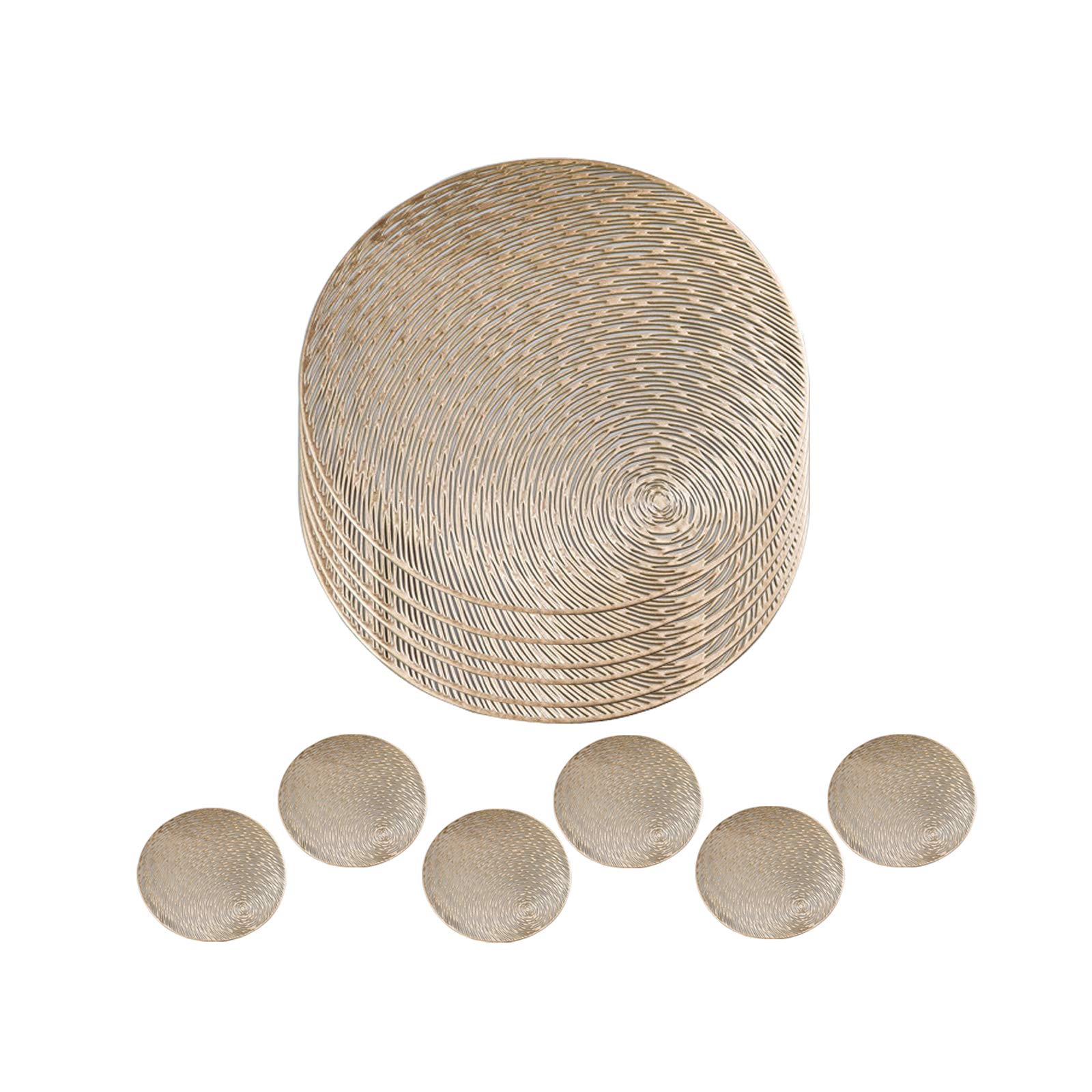 Set of 6-Placemats & Coasters Gold Roud Table Mats Stain Resistant Waterproof