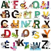 DEKOSH Animal Alphabet Kids Wall Decals - Peel &amp; Stick Educational Baby Stickers for Playroom, Classroom Decoration