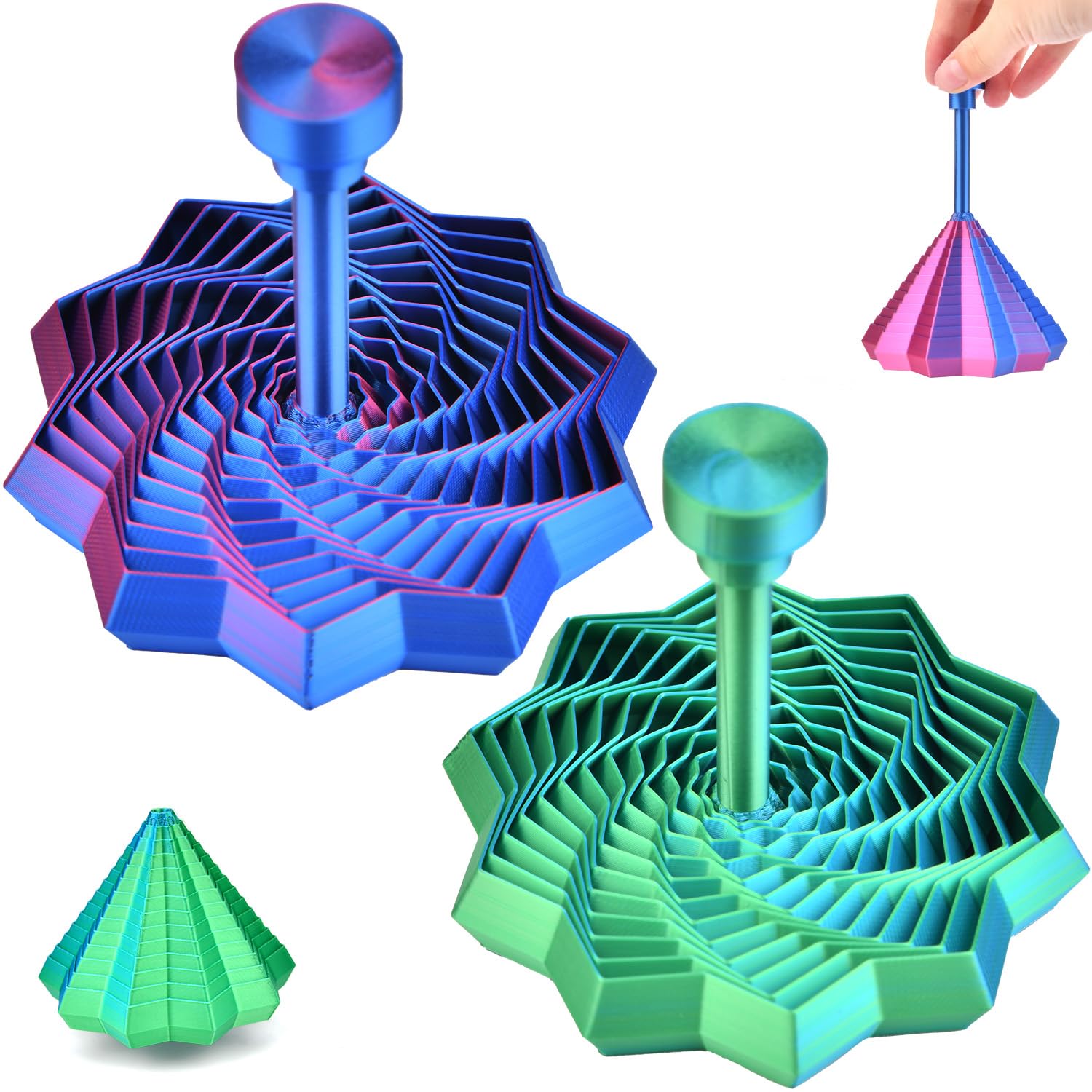 3D Printed Fidget Toy, Fractal Sensory Fidget Star with Handle Upright, Hexagonal Decompression Satisfying Click Sound Sensory 3D Printed Toys for Stress-Relief Relaxation Office Desks Decor Gifts