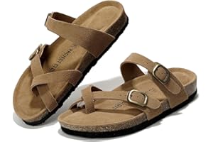 Project Cloud Genuine Leather Womens Sandals - Comfortable Cork Footbed Slides with Memory Foam Beach Essential Summer Sandals For Women 2025 (Lian)