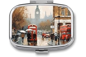 London Impression Pill Box 2 Compartment Portable Travel Pill Case with Mirror Square Metal Medicines Storage Container Pocke