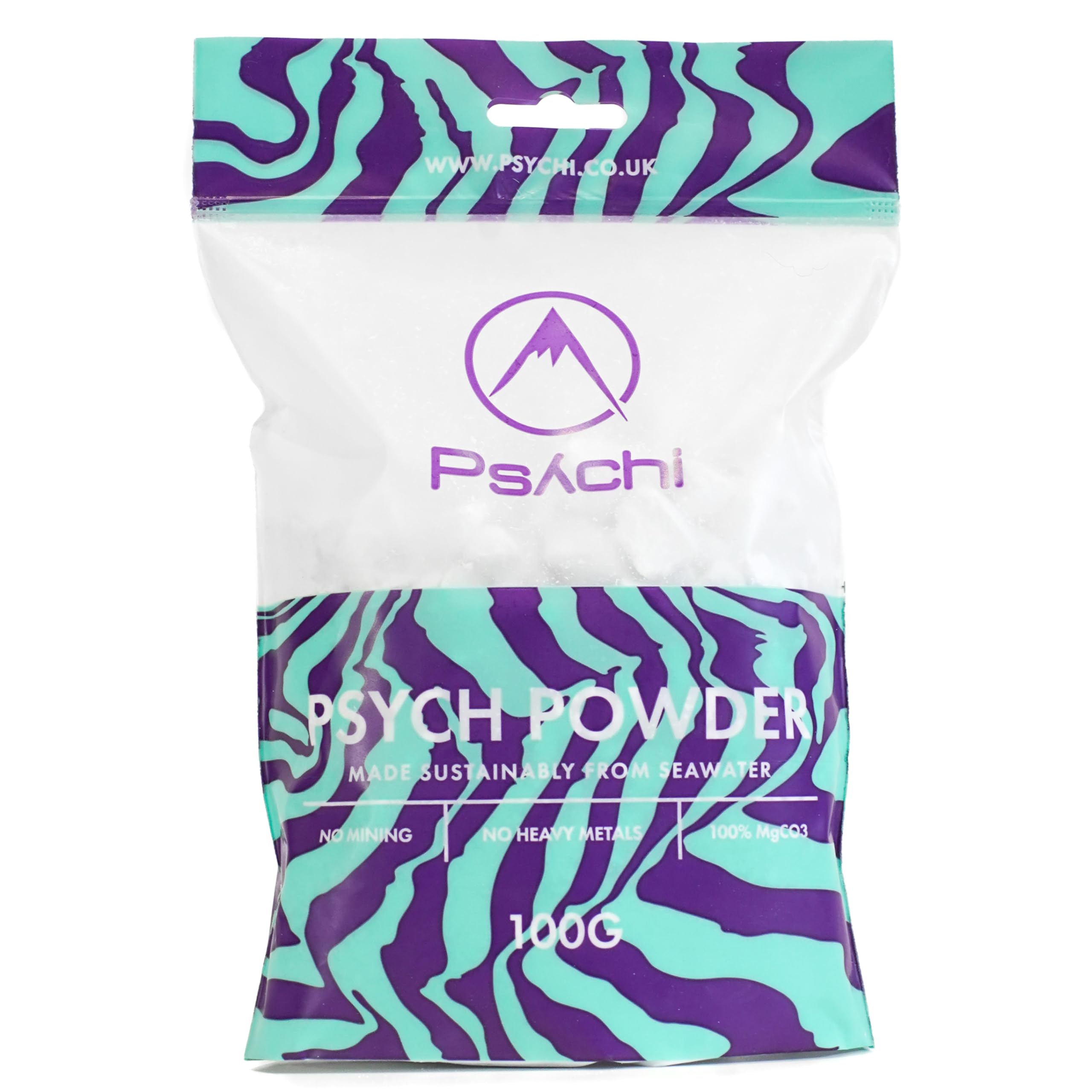 Psychi Psych Powder Climbing Chalk - Seawater Derived Grip Strengthener Gym Chalk for Gymnastics, Climbing, Pole Grip & Calisthenics Fitness - Fits Chalk Bag & Gym Bag - Resealable & Recyclable