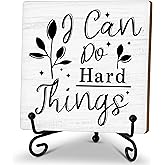 Inspirational Desk Decor Sign, Motivational Wooden Sign With Stand, I Can Do Hard Things Sign For Home Office Living Room Shelf Table, Cheer Up Gifts For Family Friend Coworker, B10