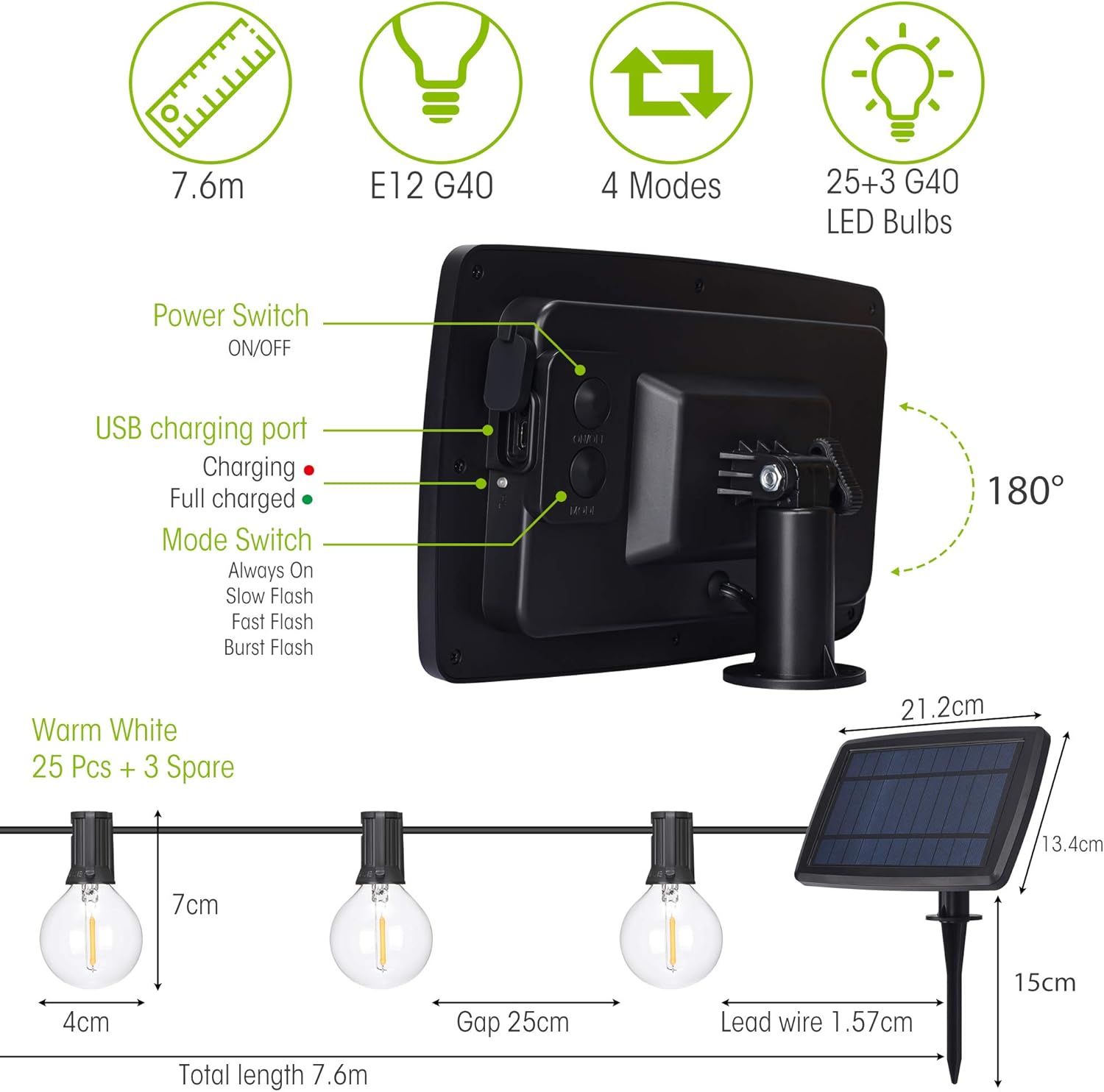 TEKLED® LED Outdoor String Lights, Black - Image 3