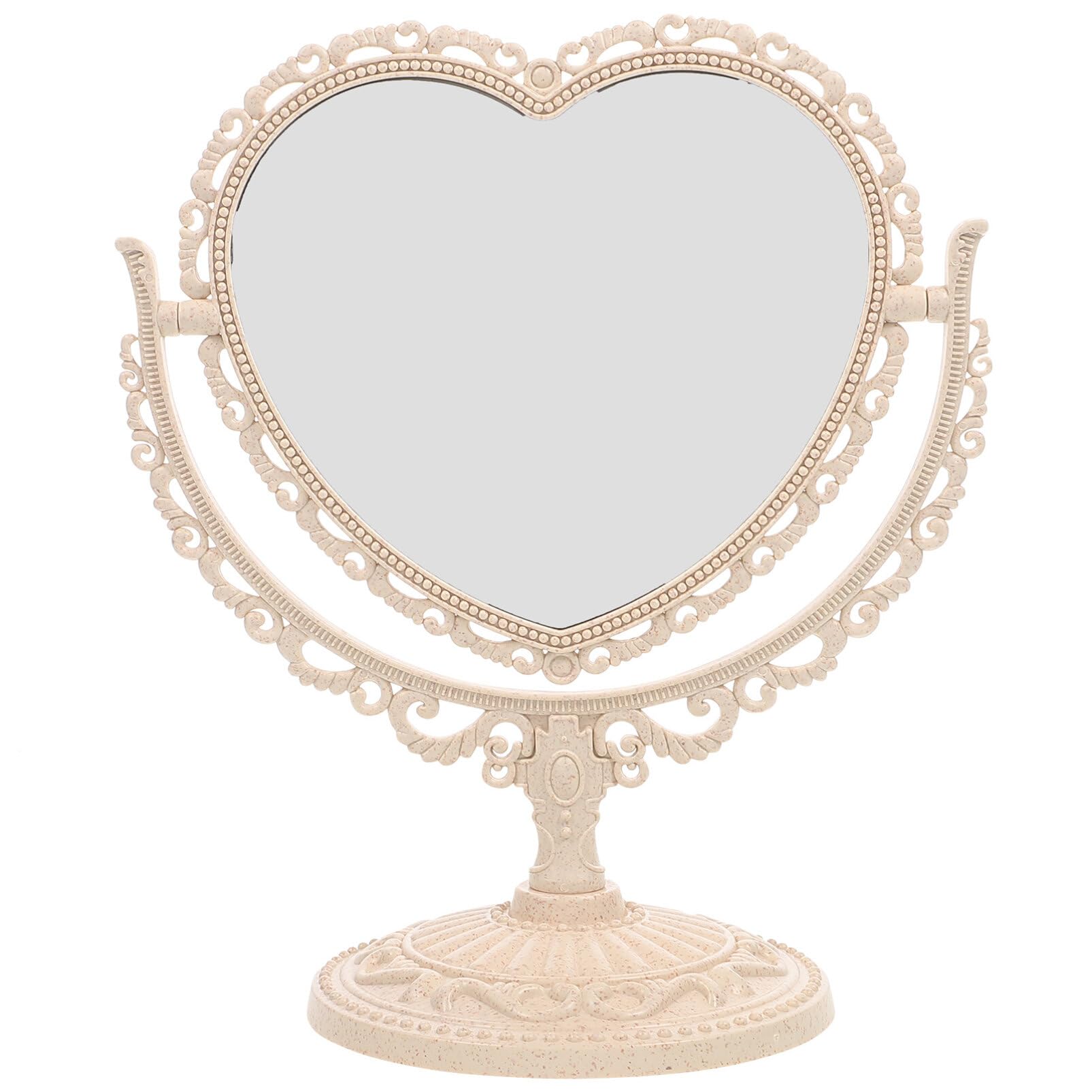 Luxshiny Heart Shaped Vanity Mirror - Double Sided 360° Swivel Desktop Makeup Mirror with Beige Frame (25x20cm) for Dressing Table