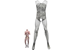 SEAUR Men Lace Lingerie Sissy for Men Black Fishnet Lingerie Bodysuit Elastic One Piece Nightgown