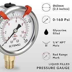 SCTSNSR 0 to 160 Psi Pressure Gauge, Glycerin