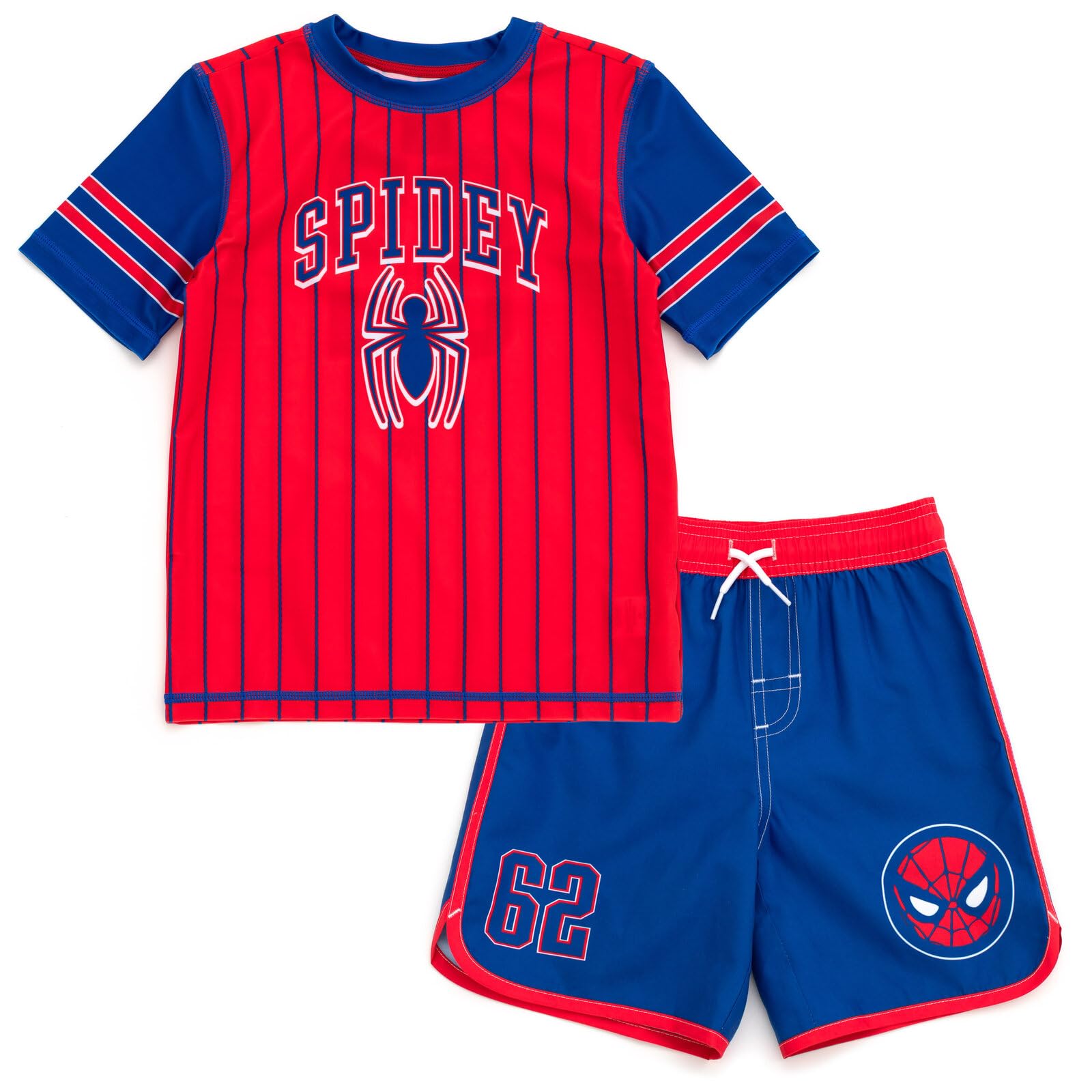 Marvel Spider-Man Little Boys UPF 50+ Rash Guard and Swim Trunks Outfit Set Spidey Red/Blue 5-6 Image