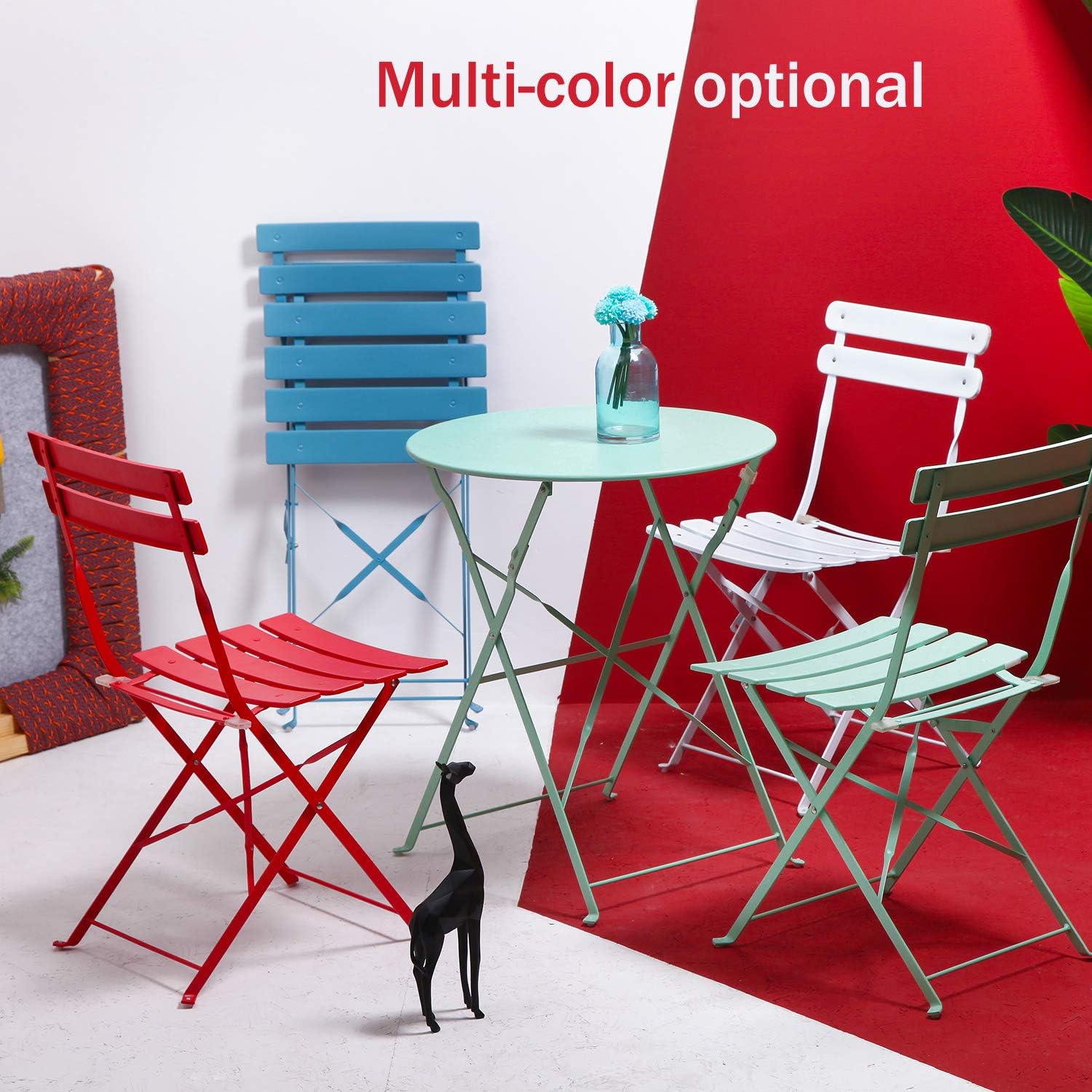 Grand Patio3 Piece Bistro Set, Weather-Resistant Folding Table and Chairs, Indoor/Outdoor Furniture Set (Red): Garden & Outdoor