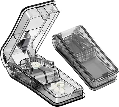 LeFeirr Pill Cutter Sharp Blade Storage Black 1 Pcs Small Large Pills