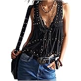SHENHE Women's Summer Casual Tank Top Studded Sleeveless Tie Front Ruffle Tiered Vest Crop Tops