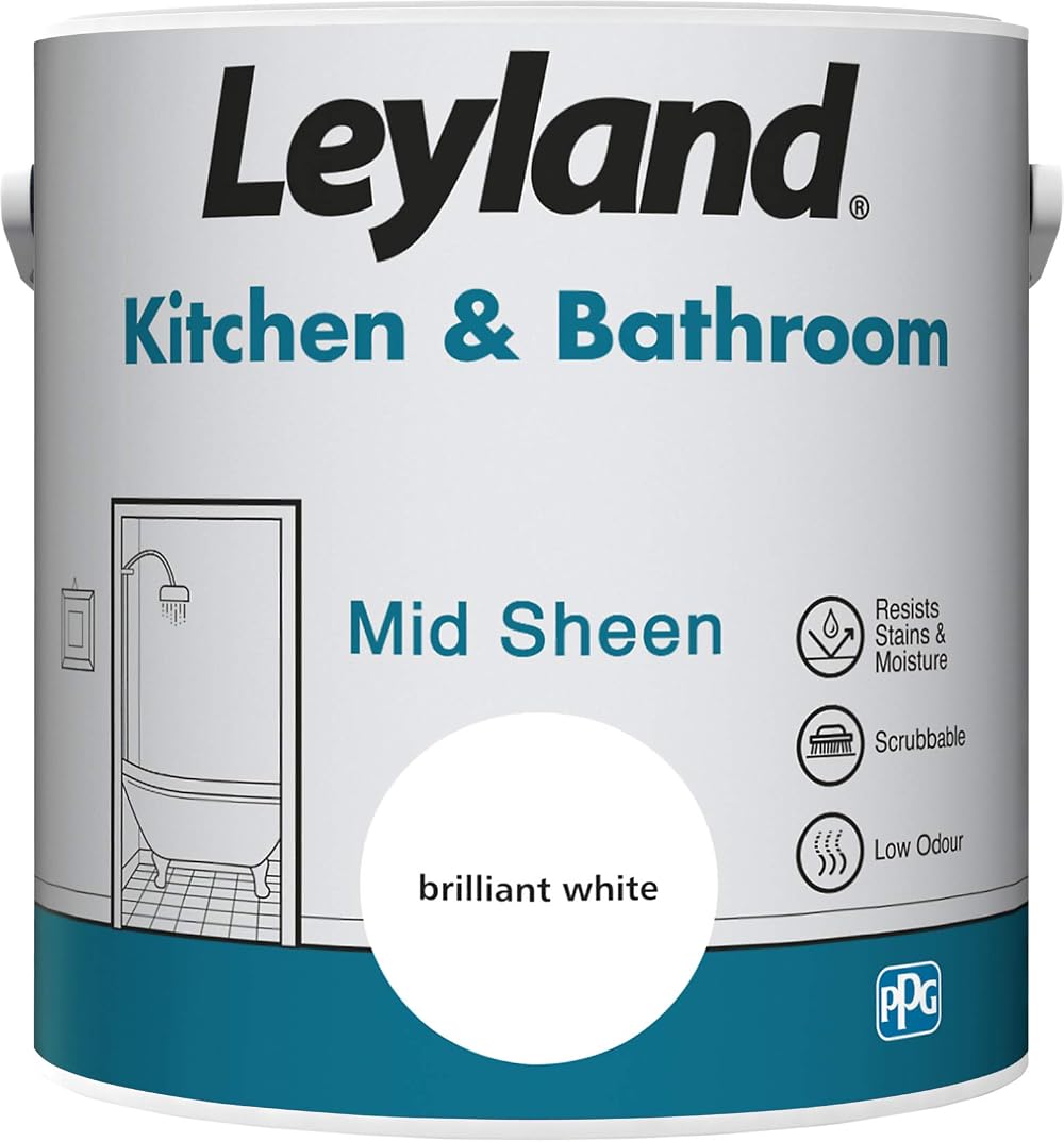 Leyland Kitchen & Bathroom Mid Sheen Emulsion 2.5 Litre Brilliant White