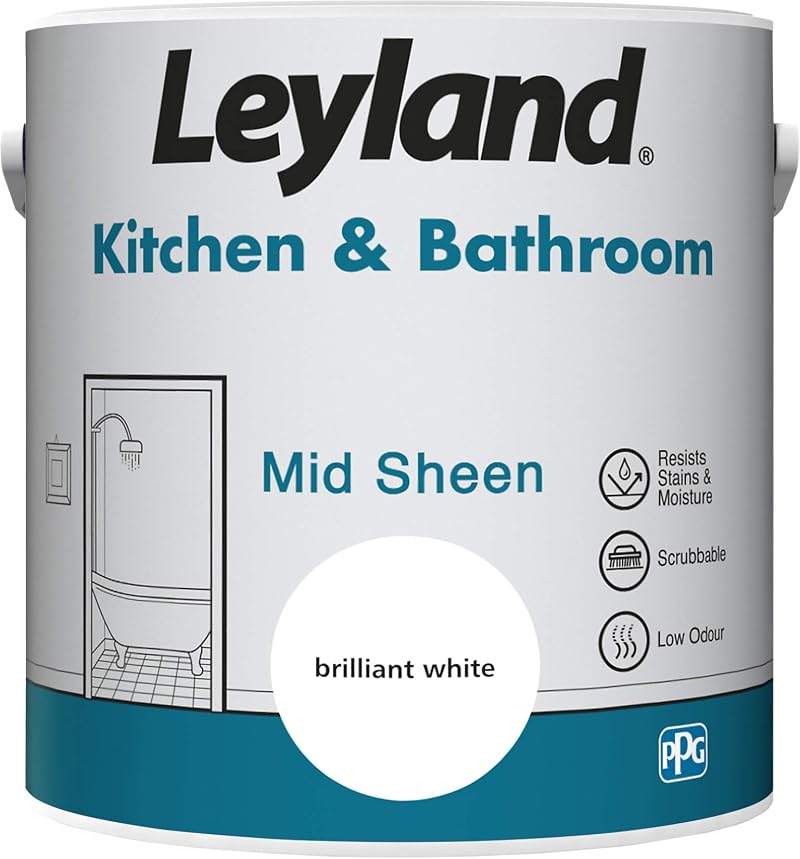 Leyland Kitchen & Bathroom Mid Sheen Emulsion 2.5 Litre Brilliant White
