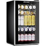 Antarctic Star Beverage Refrigerator Cooler-85 Can Mini Fridge Glass Door for Soda Beer Wine Stainless Steel Glass Door Small