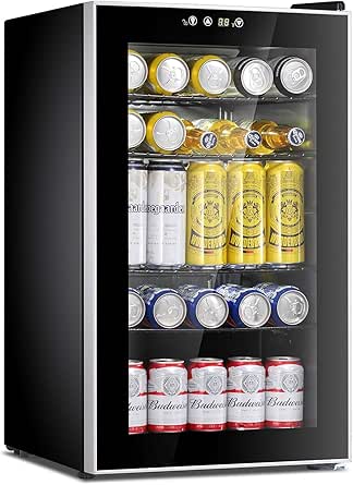 Antarctic Star Beverage Refrigerator Cooler-85 Can Mini Fridge Glass Door for Soda Beer Wine Stainless Steel Glass Door Small Drink Dispenser Machine Digital Display for Home, Office Bar,2.3cu.ft