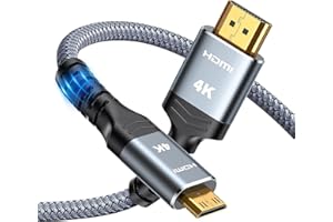 Highwings Mini HDMI to HDMI Cable 10FT, 4K 60Hz High Speed HDMI to Mini HDMI Cable Male Bi-Directional 2.0 Cord, for HDTV, Tablet, Camera and Camcorder [Aluminum Shell, Nylon Braided]