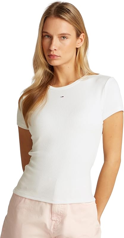 Damen 2er Pack T-Shirts Kurzarm Essential Rib Slim Fit, Mehrfarbig (Ecru/Sweet Blue), XXS