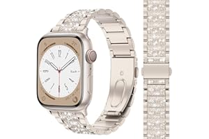 MARGE PLUS for Bling Apple Watch Band Women 38mm 40mm 41mm Series 9 8 7 6 5 4 3 2 1 SE, Upgraded Sparkle Replacement Bracelet iWatch Band, Diamond Rhinestone Stainless Steel Metal Wristband Strap