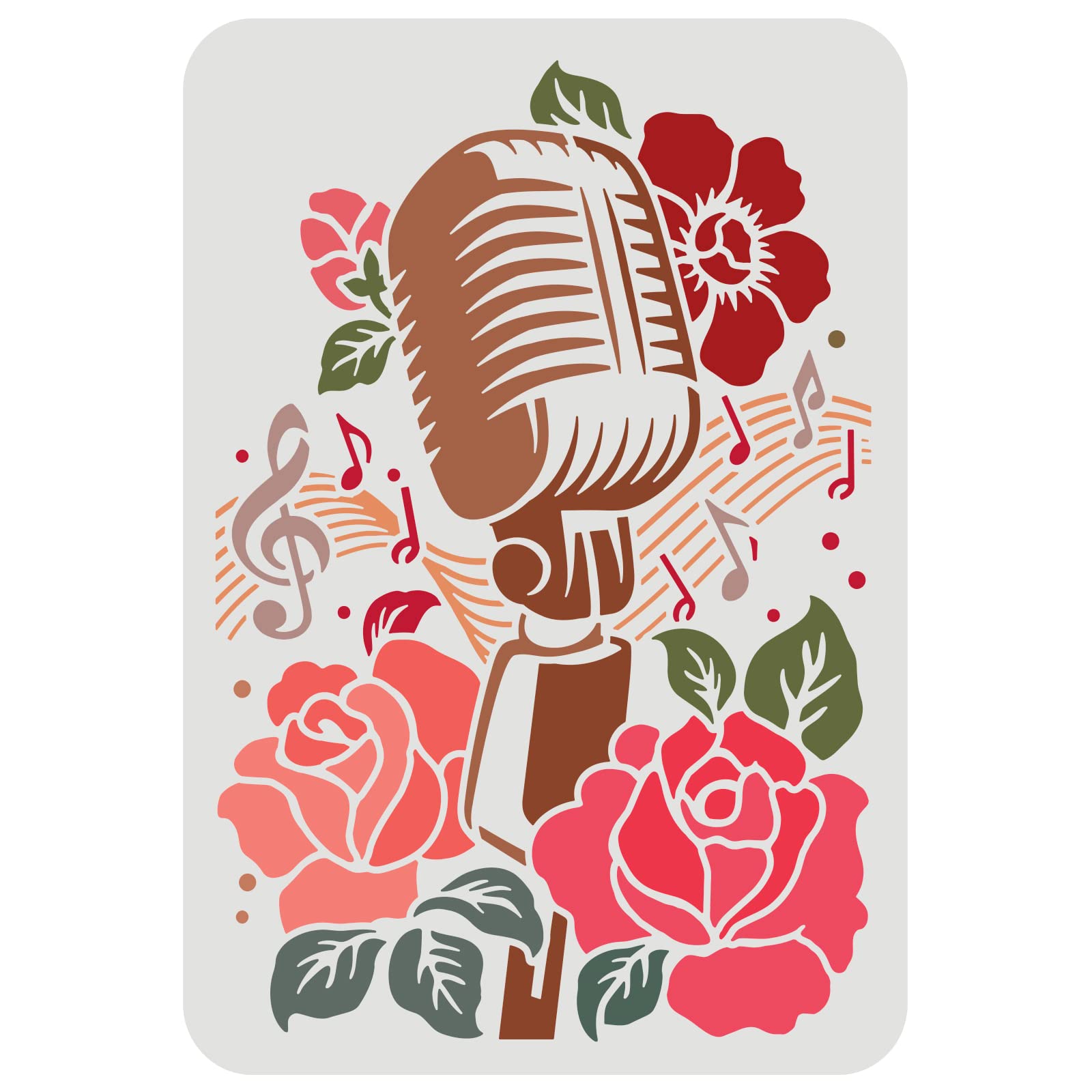 FINGERINSPIRE Music Flower Stencil 29.7x21cm Plastic PET Microphone Stencil Reusable Rose Flower Craft Stencils Music Notes Template for Painting on Wood Wall Fabric Tiles Furniture