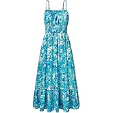 GRACE KARIN Summer Dresses for Women 2026 Vacation,Smocked Floral Maxi Dress,Boho Beach Sundress with Pocket Fashion Clothing
