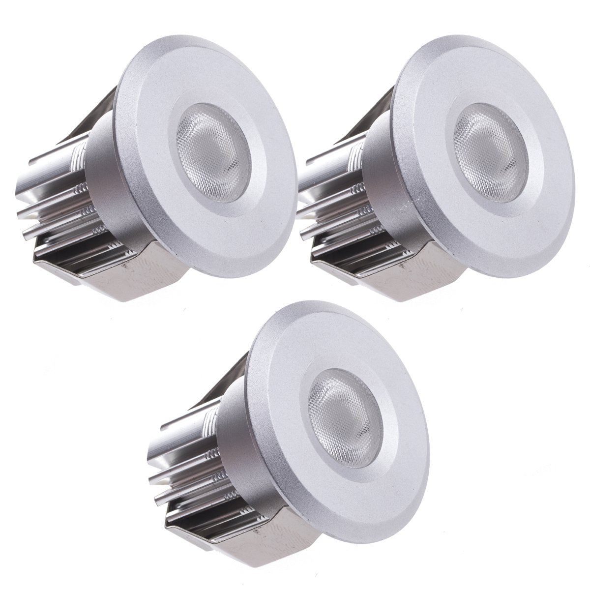 Small Sensati Miniature LED Recessed Downlight Spotlight Set 3 Pieces Dimmable, 450 Lumen, Includes Driver, Enclosure Colour: Cold White CW Silver S T102 3