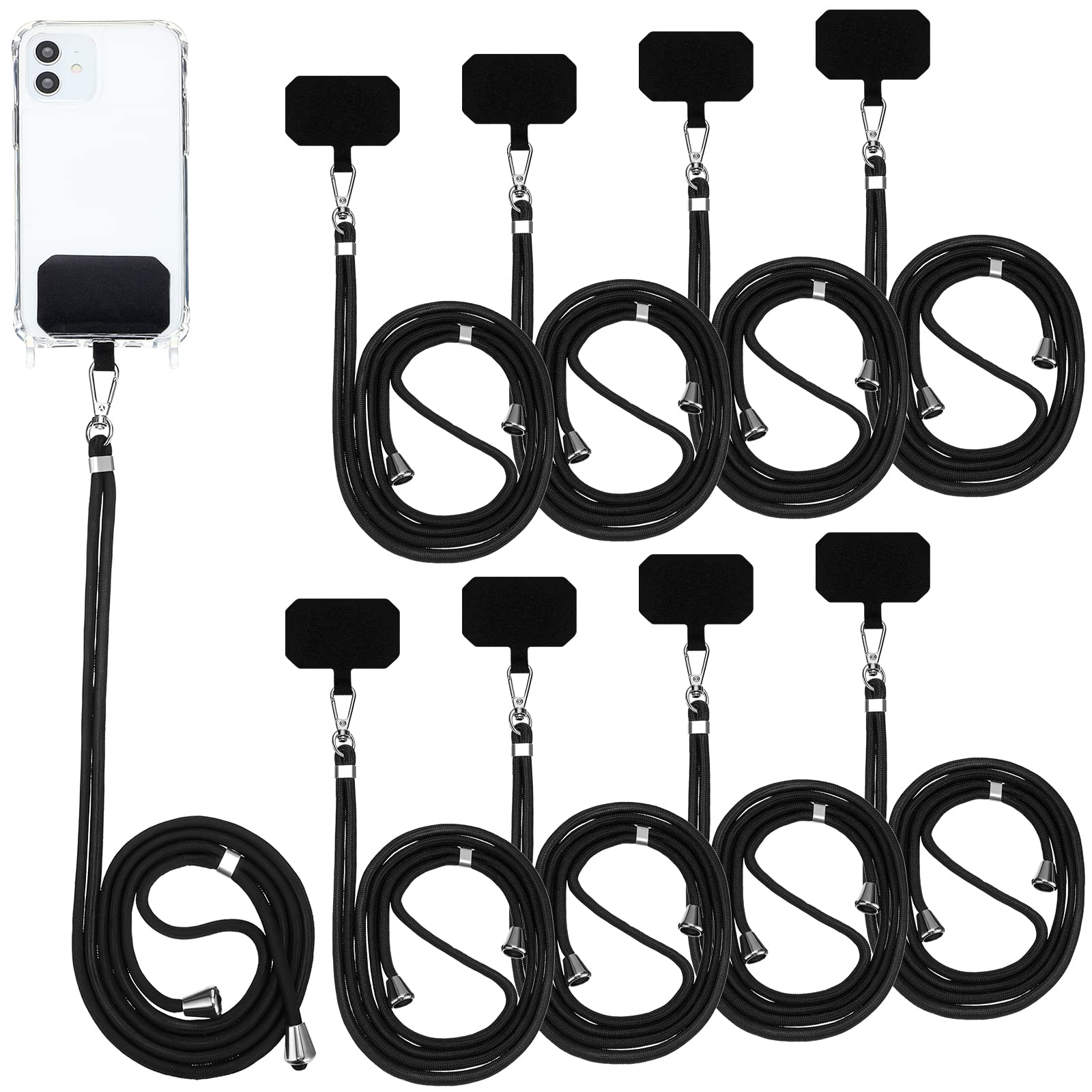 8 Pieces Phone Case Lanyard Adjustable Crossbody Phone Lanyard with Detachable Lanyard Patch Neck Mobile Phone Lanyard Cell Phone Holder Neck Strap for Most Smartphones, Black