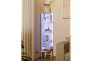 Acodaiuy Corner Shelf, 5 Tier Corner Bookshelf with LED Light,Wall Display Corner Shelf Stand with Storage Rack for Living Room,Bedroom,Office,White