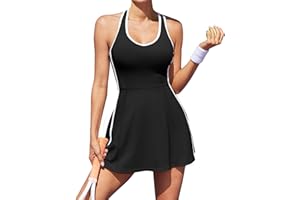 ATTRACO Tennis Dresses for Women with Shorts Pockets and Bra V Neck Racerback Golf Outfits